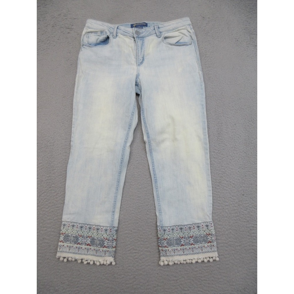 Democracy Embroidered Pom Pom Jeans Women 8 Blue Boho Festival Southwestern